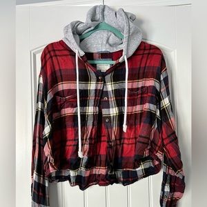 American Eagle Cropped Hooded Flannel